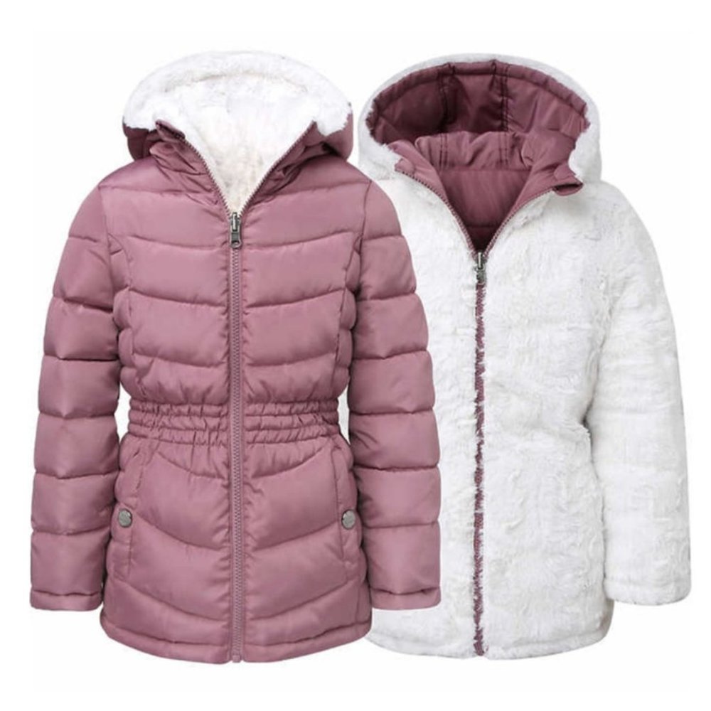 Steve Madden Youth's Weather Resistant Hooded Reverse Jacket Pink/White M(10/12)